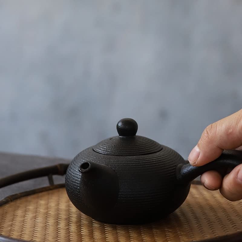 AILIFE Black Crockery Kyusu Teekanne, handgefertigt, chinesische Teekanne, 165 ml