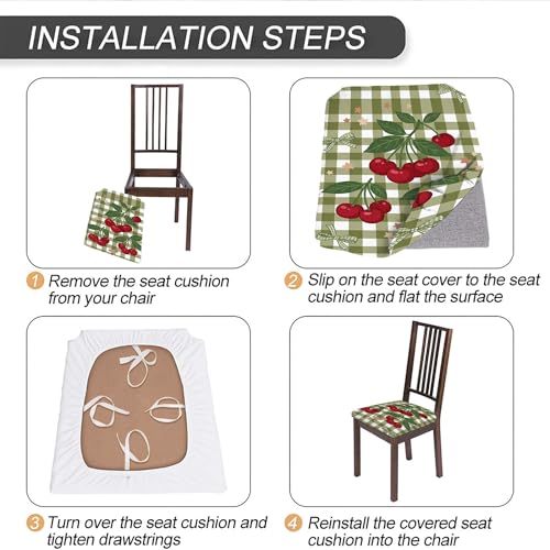 Lot de 6 housses de chaise de style ferme vert à carreaux