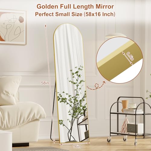 Full Length Mirror,58" x16,3 in 1Full Length Mirror can Wall Mounted,Standing or Leaning,Full Body Mirrors with Aluminum Alloy Frame,Home Decor Gold