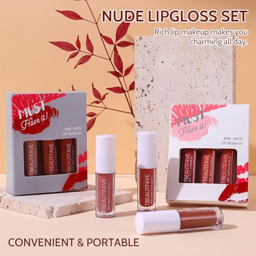 TBeautfave Nude Lipgloss Set, 3PCS Lipstick Set, Moisturizing Lip Gloss Matt Lipsticks Long Lasting Gloss Lip Tint Lip Stain Smooth Lip Plumper, Hydrating For Lip Plumping - Image 6
