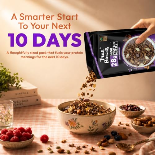 Image of True Elements High Protein Muesli Dark Chocolate 400g (Pack Of 2) Combo - 800gm | 28g Protein | Dark Chocolate | Healthy Breakfast Cereal | Rich in Nuts, Seeds & Wholegrains | No Added Preservatives