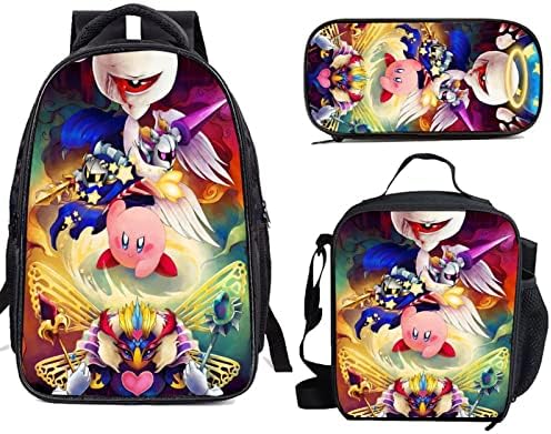 IKBAGVBK Kir.by 3 Pcs Kid Backpack Set，Boys Girls Multifunction Bookbag/Schoolbag with Tote Lunch Box Bag & Pencil Case Box Combo Set