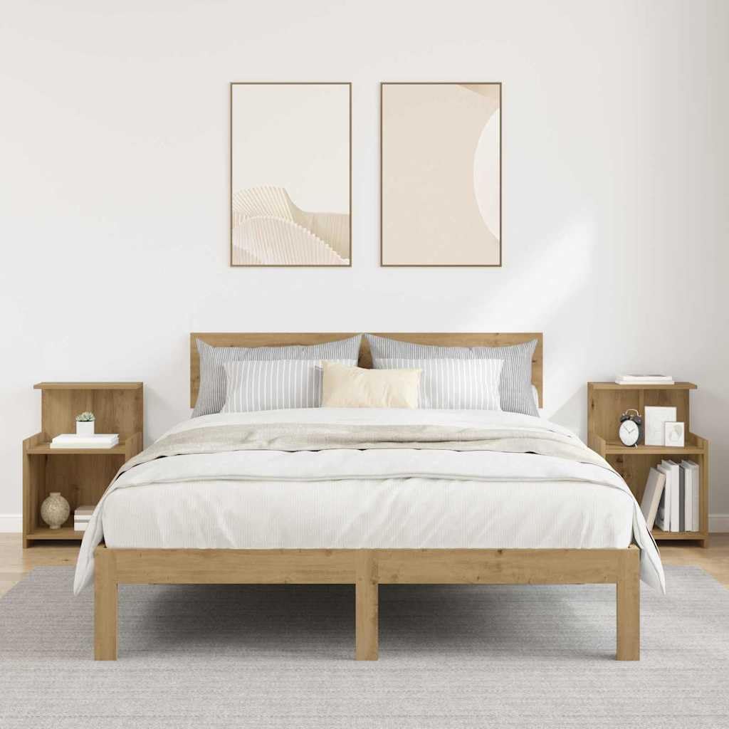 Mesita de noche de roble artesano pack de 2 unidades con medidas de 40x35x60 cm para dormitorio