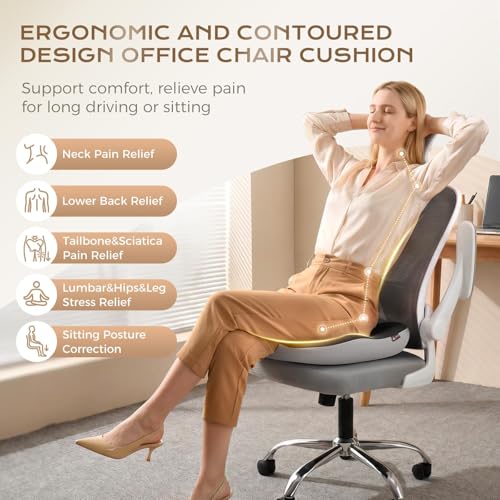 Image of Coverado Seat Cushion for Sciatica Pain Relief, Ergonomic Memory Foam Wheelchair Cushions, Non-Slip Washable Car Seat Cushions for Driving Travel Truck Office Chair Car Driving Driver Gray&Black