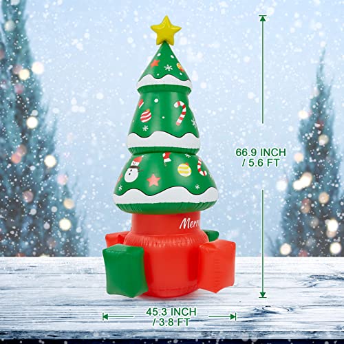 PULLAFUN 5.6 FT Christmas Inflatable Tree Blow Up Xmas Trees with Multicolor LED Lights, Christmas Tree Yard Decor for Outdoor, Garden, Lawn, Holiday Party