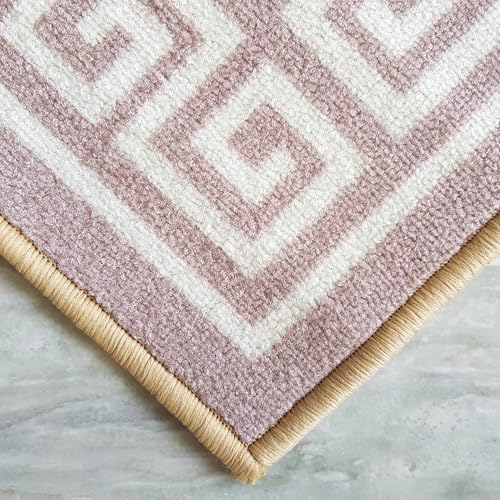 Image of Matz&More Greek Single Line Rug | 100x150 CM | Beige White | Soft Nylon Loop Pile with Anti-Slip Gel Backing | Living Room, Bedroom & Office Floor Carpet