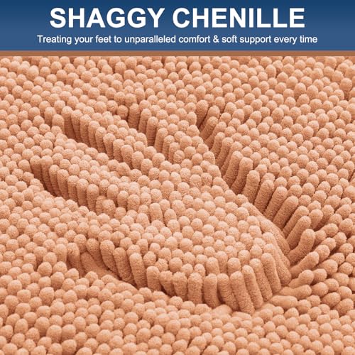Smiry Luxury Chenille Bathroom Rugs 24x16, Extra Soft and Absorbent Shaggy Bath Mat, Machine Washable, Non-Slip Plush Carpet Runner for Tub, Shower, and Floor, Home Decor Accessories, Peach