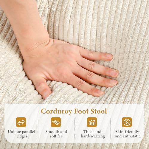 Image of Vesgantti Large Ottoman for Modular Sofa, 29.5 inch Corduroy Pouf Ottoman with Spring Cushion, Rectangle Foot Rest for Couch, Entrance Footstool with Wood Legs, Footstool for Living Room, Bedroom, Beige