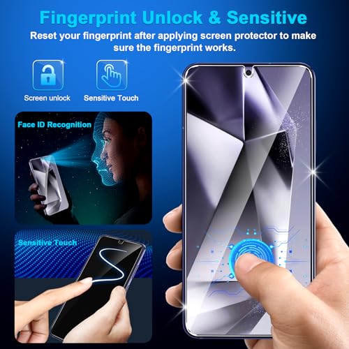 Image of firtstnow 3 Pack for Samsung Galaxy S24 Plus Screen Protector Tempered Glass + 3 Pack Camera Lens Protector, Military Grade Shatterproof, 9H Hardness, Fingerprint Unlock, Case Friendly 6.7 Inch