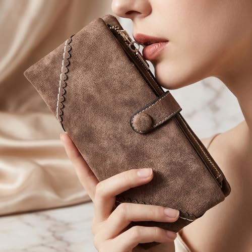 Image of Bird&Fish Women Vegan Leather Wallet Bifold Clutch Large Capacity Card Organizer Buckle Long Purse for Girls Candy Color