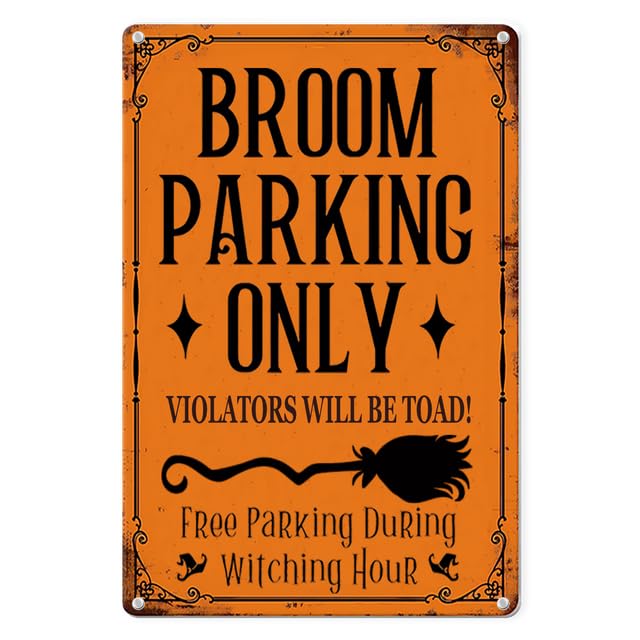 Horienteeon Broom Parking Only Violators Will Be Toad Aluminium/Metal Sign 30×40cm, Sturdy Aluminum Signs Rust Free, Broom Parking Wall Sign Decorations, Halloween Theme Home Fall Decor