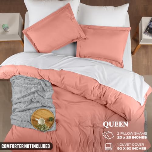 Image of Duvet Cover Queen, 3 PC Cotton Like Polyester, Zipper Closure, Blush Pink