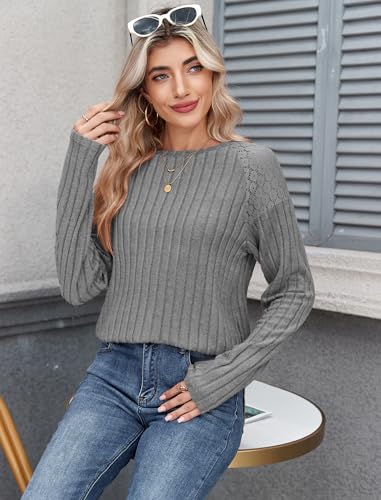 ZAFUL Long Sleeve Shirts for Women Lace Lightweight Top Sweaters Business Dressy Casual Tunic Blouse Side Split
