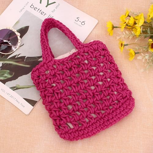 Image of Naimo Straw Beach Bag Woven Rattan Shoulder Bag Fishing Net Handbag Cotton Rope Tote Summer Crochet Hobo Bag