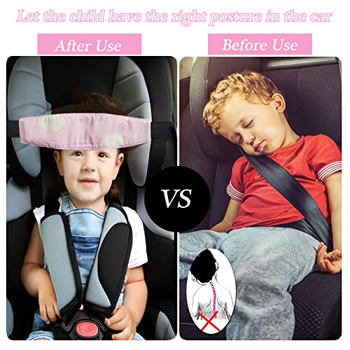 Image of 4 Pieces Baby Head Support for Car,ZWZCYZ Cute Pattern Car Seat Head Holder for Toddler Stroller Seat Sleeping Headrest Band with Adjustable Buckle Universal Kids Car Accessories (Pink+Grey)