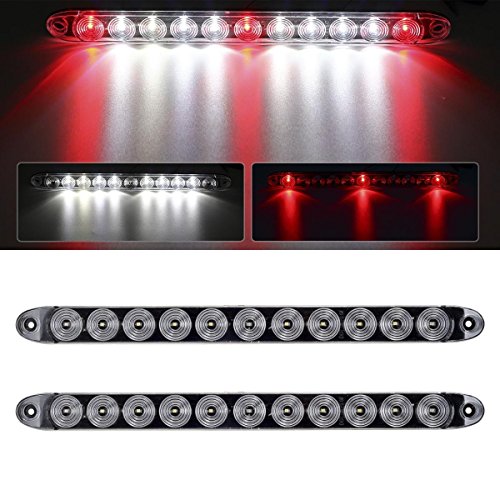 Image of Partsam 2Pcs 15 inch Red 3 ID Bar w /Reverse white light 11 LED Truck Trailer RV Clear Lens Submersible Super Thin Led Trailer Tail Light Bar