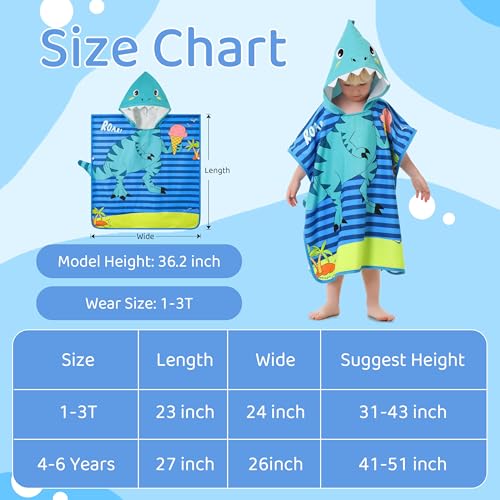 Image of LOLANTA Toddler Bath Towels Dinosaur Beach Poncho Towel Summer Terry Cloth Swim Cover Up Kids Hooded Towel (Dino, 4-6 Years