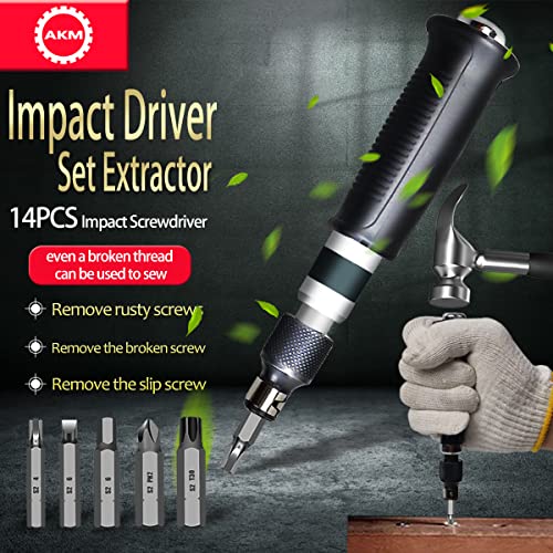 Image of AKM Hand Manual Reversible Impact Driver Set Extractor Impact Screwdriver S2 Steel Much More Durable Disengage Rusted Fasteners or Frozen Bolts (1 /4 inch Driver)