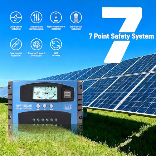 Yoving 100A MPPT Laderegler Solarregler 12V 24V Automatisch, Solarladeregler für Solarpanel/Batterie, IP67 Wasserdicht mit LCD Display