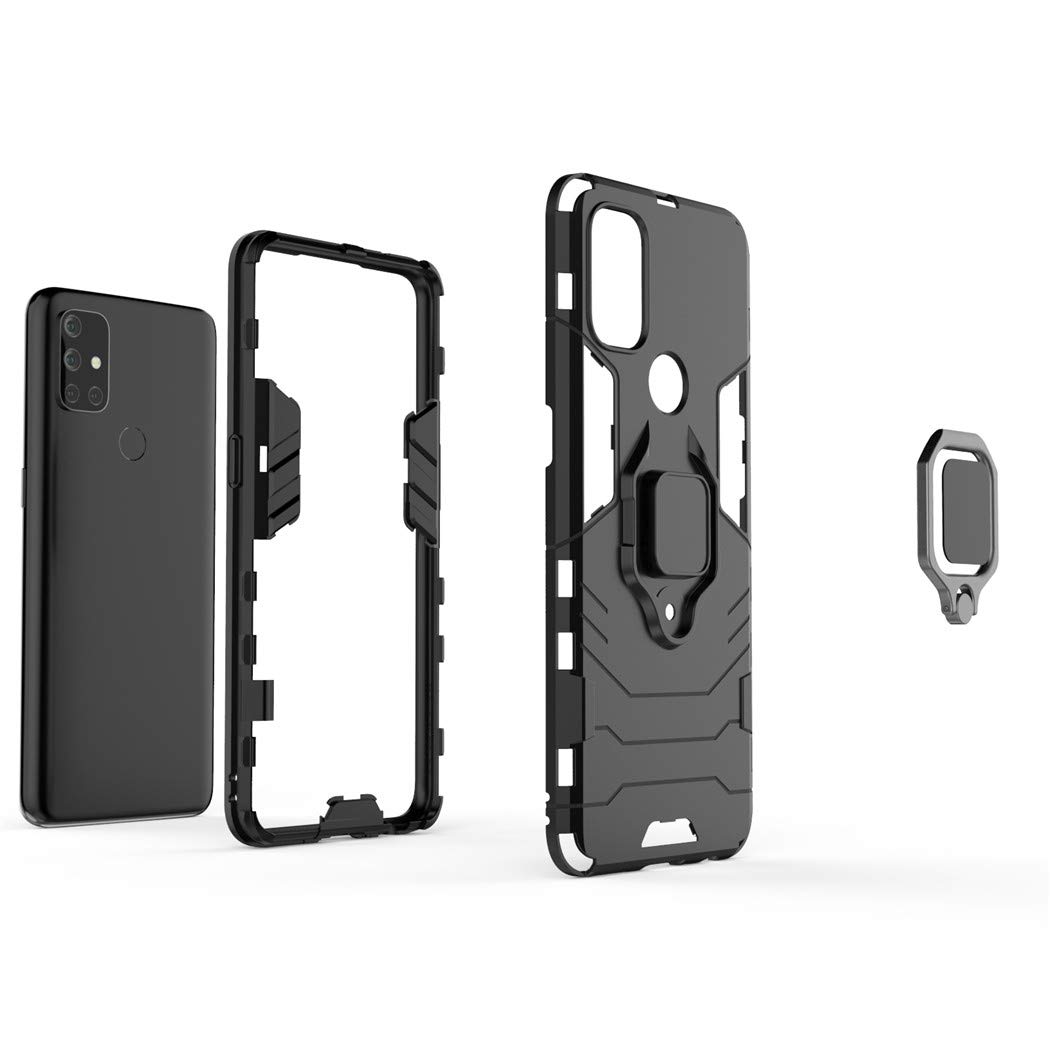 LuluMain Compatible Con Xiaomi Mi 10T, Mi 10 T Pro Funda, Anillo Metálico Sujeción Soporte Antichoque Rígido Caja (Funciona Con El Montaje De Coche Magnético) Doble Capa Sólido Case Carcasa (Negro
