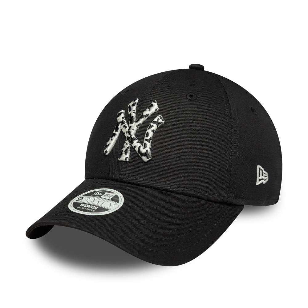 New Era 9Forty MLB Animal Infill Yankees CapEra Women - Curved Brim Cap Baseball Metal Buckle, with Peak All-Season Spring Summer Autumn Winter - One Size Black