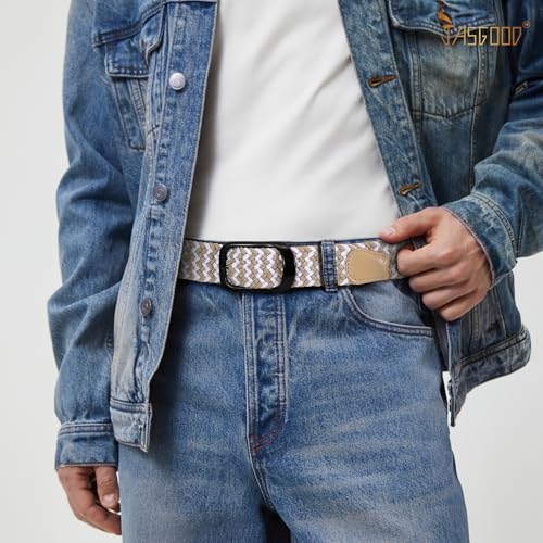 Image of JASGOOD Stretch Belt for Men, Men Women Elastic Woven Braided Belt 1 3 /8 Casual Belt Golf Belt for Jeans Pants