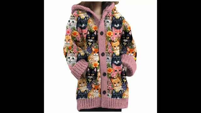 OXKnit Damen Strickjacke Leichte Rundhals Elegant Mit Knöpfen & Eichhörnchen Jacquard