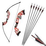 ZSHJGJR Archery 54 Inch Recurve Bow and Arrow Set Takedown Straight Bow 30-40lbs Practice Bow Kit Right Hand Taditional Longbow with 6pcs Fiberglass Arrows (Red Bow Set)