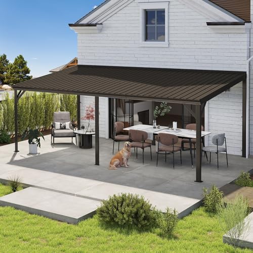SHPAI Wall Mounted Hardtop Metal Lean to Gazebo Outdoor Pergloa 12x20FT