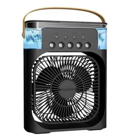 ELECRANGE Portable Humidifier Air Cooler Mist Fan Mini Cooler with 3 Speed Mode with Water Spray 7 Color LED Timer USB Personal Cooler Desk Fan for-Home-Shop-Office-Kitchen (Any assorted colour)