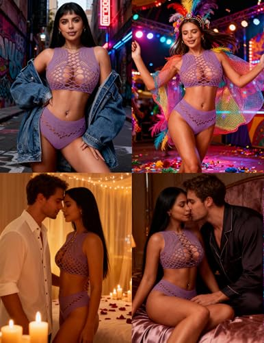 Image of Avidlove Womens Fishnet Lingerie for Women Sexy Two Piece Lingerie Set Stripper Outfit