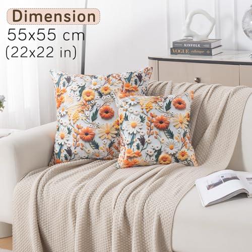 Image of HOKIPO 'Nature Muse 7D' Premium HD Printed Holland Velvet Cushion Cover for Sofa| 22x22 Inch (55x55 cm) | Pack of 2, Marigold Bloom (IN-924-D7*2)
