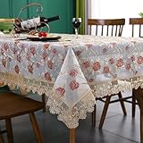 UJNHGQ Battilo Rectangular Tablecloth Lace Table Cover Luxury Embroidered Coffee Tablecloths for Dining Tables Home Wedding Decoration(150x220cm/Burgundy)