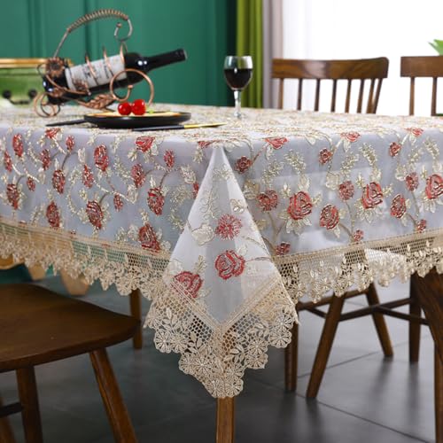 UJNHGQ Battilo Rectangular Tablecloth Lace Table Cover Luxury Embroidered Coffee Tablecloths for Dining Tables Home Wedding Decoration(150x220cm/Burgundy)