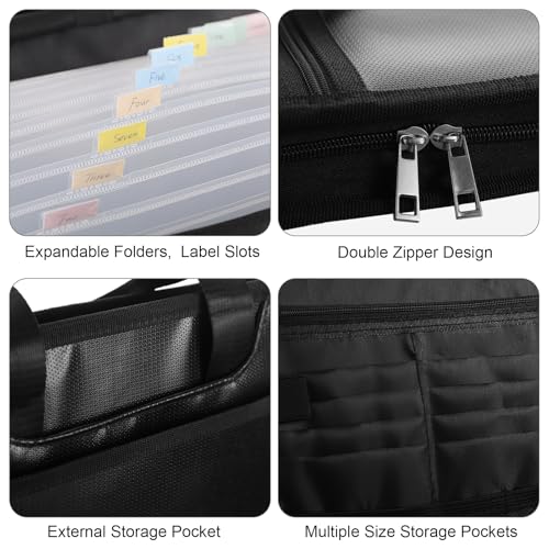 Organizador de arquivos sanfonado, pasta à prova de fogo com zíper e alça, pasta de arquivo expansív