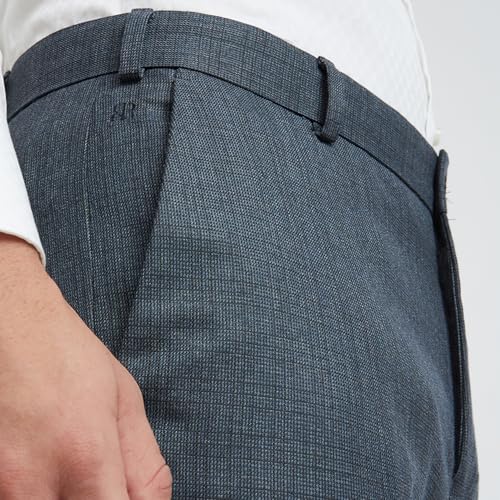 Image of Raymond Men's Slim Fit Mid Rise Structure Pattern Poly Viscose Blend Flat Front Formal Trouser
