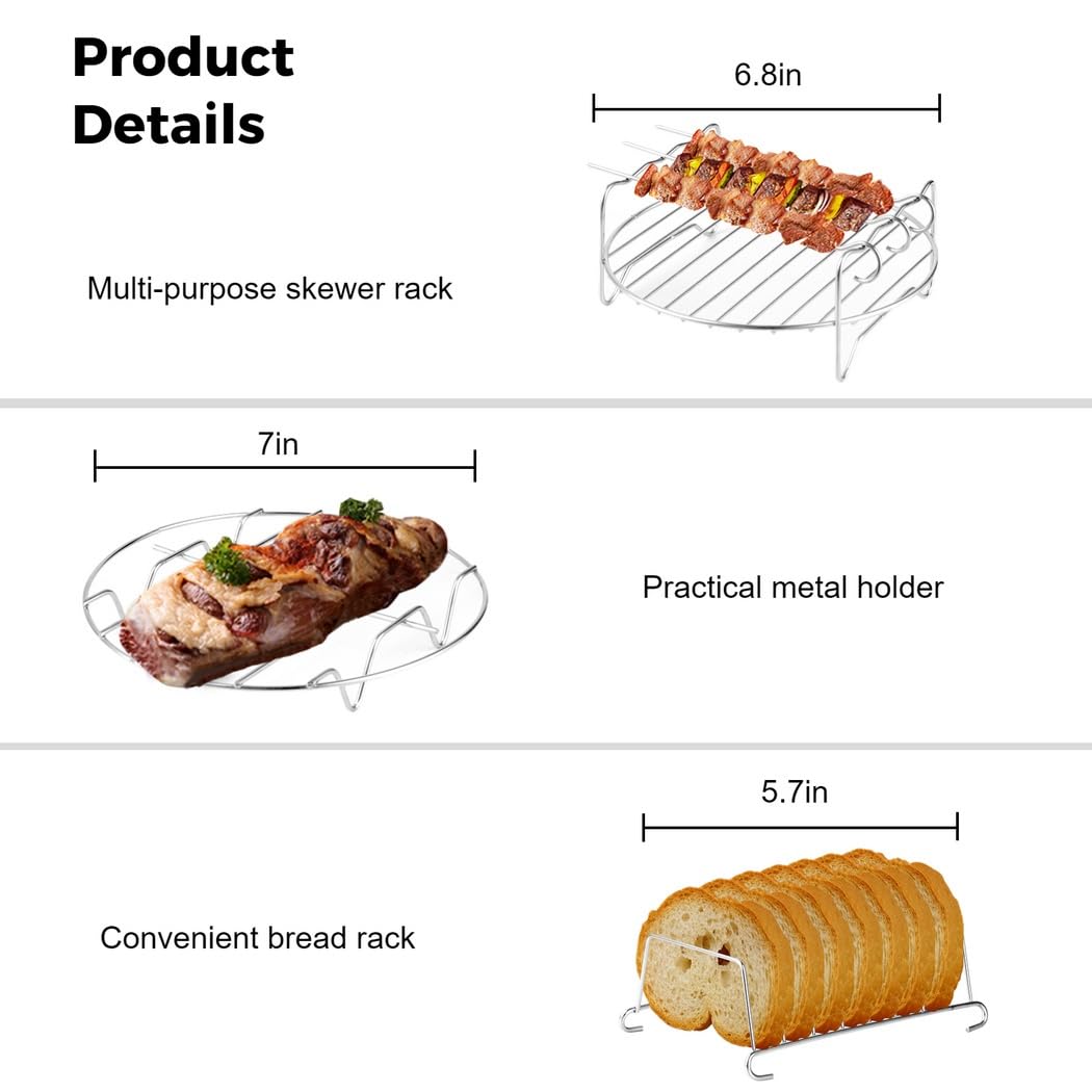 Set di 12 accessori per friggitrice ad aria, kit di accessori universali per friggitrice ad aria, antiaderenti, con fusto per torte, teglia per pizza, stampo per cupcake, spiedini, portapane, ricette