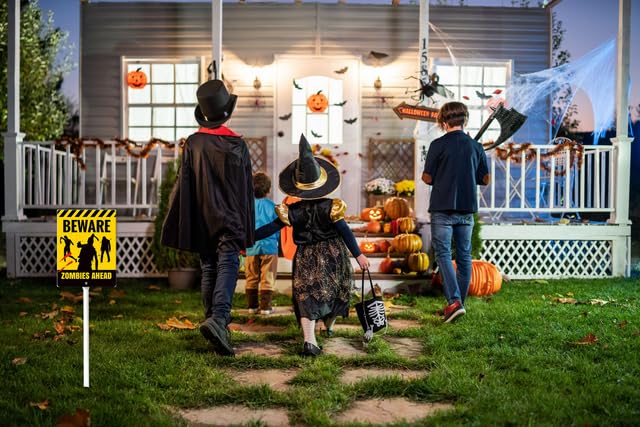 7 pezzi cartello cortile Halloween con 14 pali segnalazione di avvertimento per prato, decorazione per esterni per patio, giardino