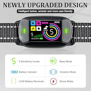 Bark Collar, Dog Bark Collar for Large Medium Small Dogs, Smart Bark Collar, Rechargeable Anti Barking Training Collar with 5 Adjustable Sensitivity Beep Vibration Shock (Black)
