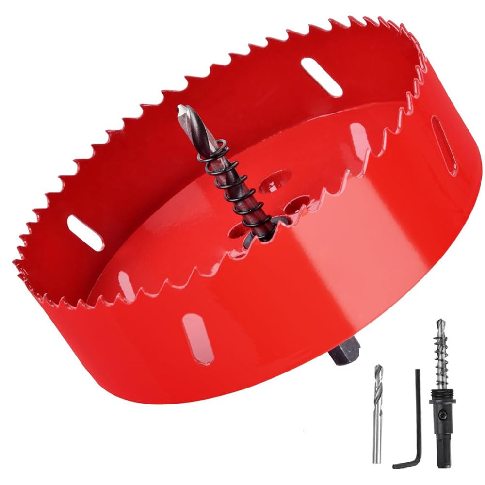 5-1/8"Inch/130mm Hole Saw for Wood and Plastic,5-1/8"" HSS Bi-Metal Hole Cutter for Wood,Cornhole Boards, Drywall, PVC Boards, Vent Pipes (5-1/8"|