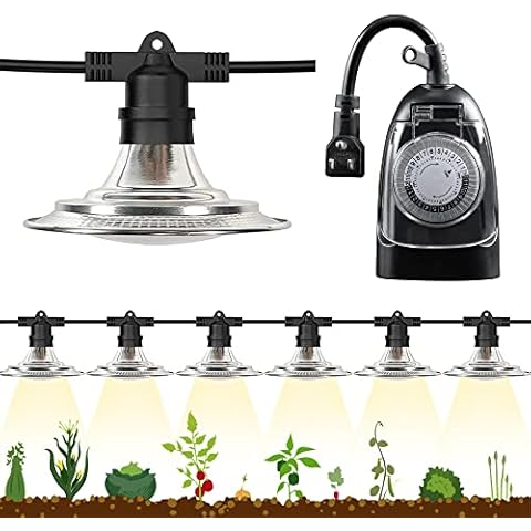 Espird LED Grow Light Plant Growing Lamps with Timer, Outdoor Waterproof Grow Light String Grow Lights for Greenhouse, Full Spectrum Grow Light for Seeding Veg Flowers 6 Lights Cover
