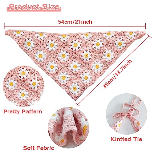 Kunyeah 2 Pieces Crochet Hair Bandana Floral Hair Scarf Boho Head Kerchief Vintage Headbands Triangle Hair Tie Handmade Hair Accessories For Girls Women (Pink/Butterfly) #TOP1