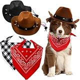 Eorbow 4 Pack Pet Cowboy Costume Accessories Set, 2 Pcs Cowboy Hat and 2 Pcs Bandana Scarf, Puppy Kitten Halloween Christmas Costume, West Cowboy Accessories Party Cosplay Wearing for Cats Small Dogs