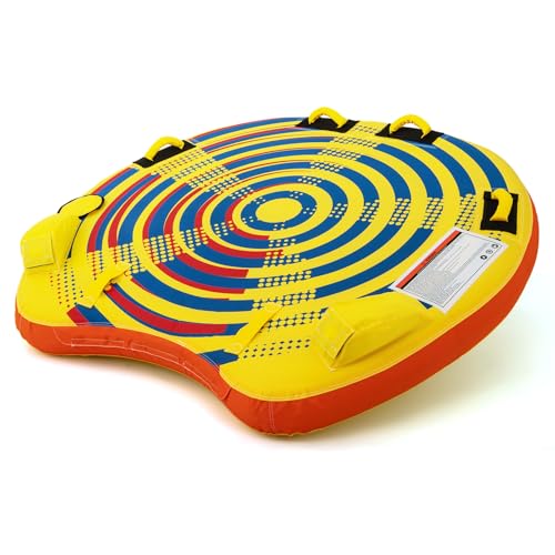 GYMAX Towable Tube for Boating, 2/3 Riders Inflatable Boat Tube for Water Sports to Pull with Padded Grip, Dual Tow Points, Full 900D Nylon Cover & Drainage System for River, Lake, Sea (2 Persons)