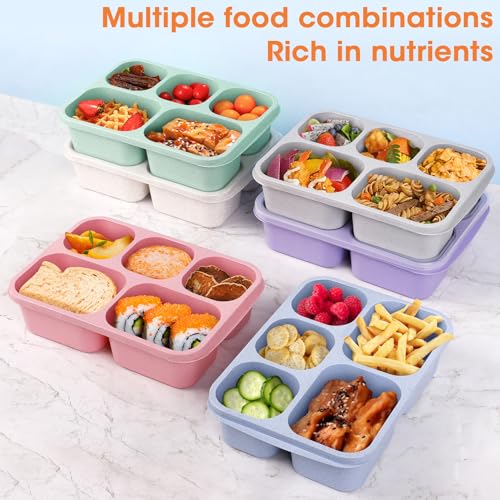 Korlon SKU-480-1 6 Pack Bento Box Adult, Bento Lunch Box Containers With 5-Compartments, Wheat Straw Snack Box Container For Adult & Kids, Reusable Lunchable Container Boxes thumb #1