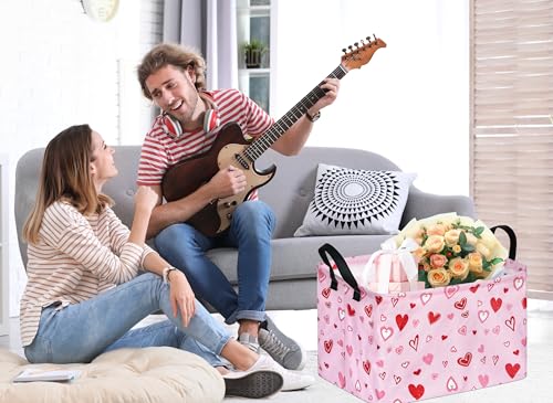 Image of Kid Storage Basket Gift Shelf Basket Toy Storage Bin, Nursery Basket Organizer Box for With Handles for Room Deco Heart Pattern Valentine's Baskets