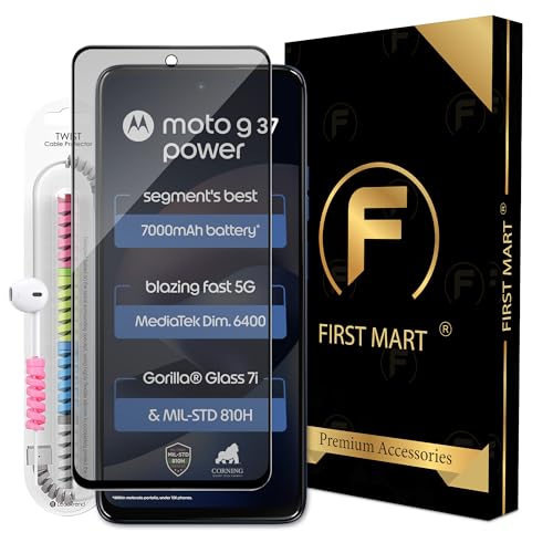 Image of FIRST MART Matte Anti-Glare Tempered Glass for Motorola G37 Power and G37 With Installation Kit | Military-Grade Gaming Screen Protector & Cable Guard | Edge to Edge Coverage | Black