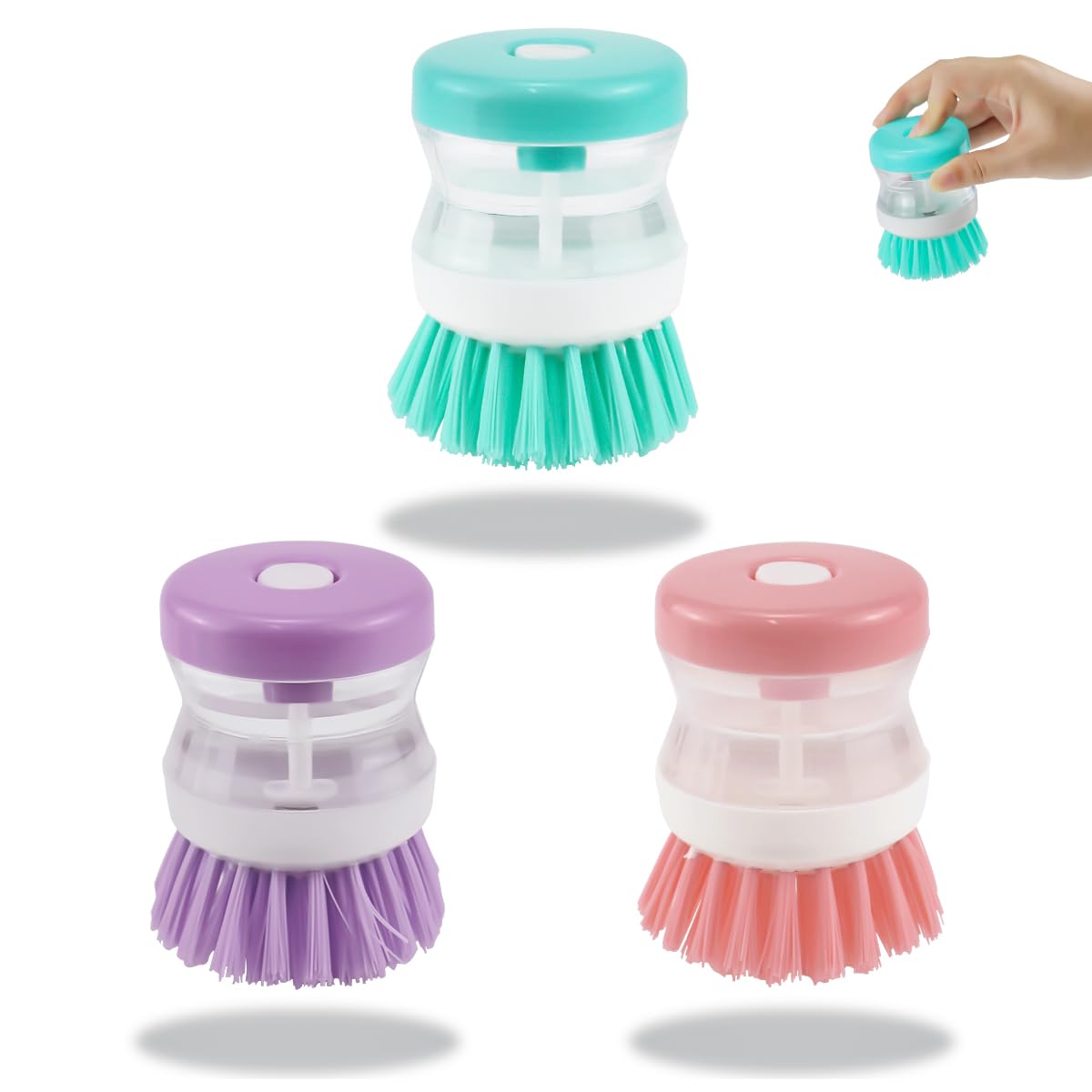 Lot De 3 Brosses Vaisselle Avec Réservoir - Distributeur De Liquide Intégré - Nettoyage Casseroles & Éviers