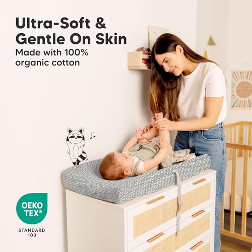 Image of 2-Pack Organic Changing Pad Covers for Girl, Boy, Neutral - 100% Cotton Changing Table Pad Cover, Soft Baby Nursery Diaper Changing Pad Sheets, Contour Changing Pads Liners, Change Pad Cover (Nordic)