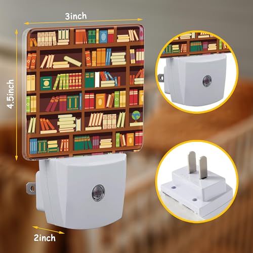 Image of Retro Bookshelf Plug Night Light,Funny Library Book Night Light Lamp Auto Sensor Energy Efficient Dusk to Dawn Lights for Girls Boys Women Room Decor,Hallway,Kitchen,Bathroom,Nursery,Stairs